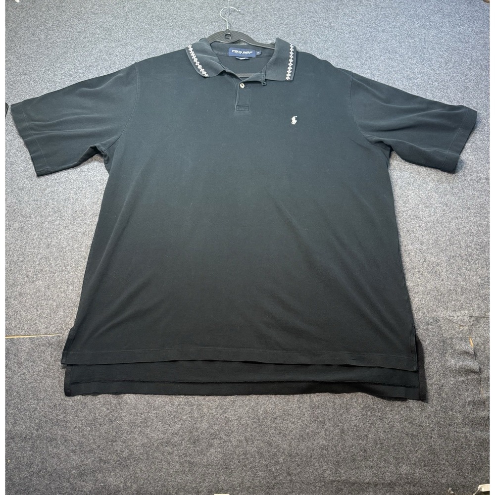 Polo Golf Ralph‎ Lauren Black Pima Cotton Argyle Collar Polo Shirt Size XL